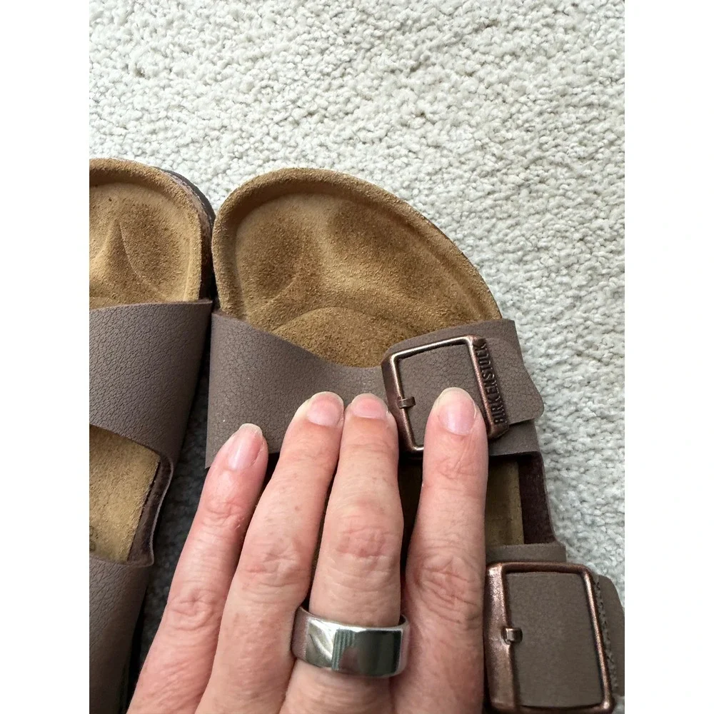 Birkenstock Arizona Sandals 34 L3 Mocha Brown Birko-Flor Two Strap Slides